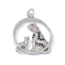 Platino Micro latón allanan colgantes cúbicos del zirconia, anillo con colgante de leopardo/guepardo, Platino, 22.5x19.5x3.5 mm, agujero: 3 mm