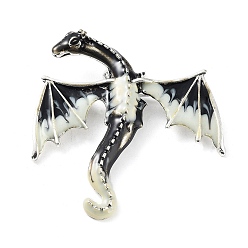 Black Dragon Alloy Brooch, Enamel Pins, Antique Silver, Black, 62x58x11mm