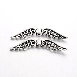 Antique Silver Tibetan Style Alloy Beads, Wing, Antique Silver, Lead Free, Nickel Free and Cadmium Free, 51x14x4mm, Hole: 2mm, about 370pcs/1000g