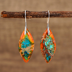 Зеленый Богемный стиль 304 серьги-подвески из нержавеющей стали с императорским камнем, лошадиный глаз , платина, зелёные, 51x15 мм