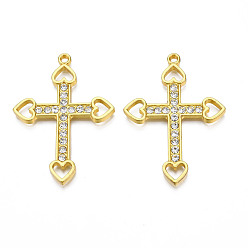 Кристалл Стойки обшивки сплава большие кулоны, со стразами, без кадмия и без свинца, крест прелести, золотые, кристалл, 53x38x3 мм, отверстие : 2 мм