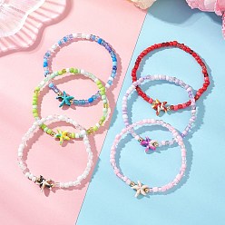 (52) Непрозрачная лаванда 6 браслеты из синтетической бирюзы и немагнитных гематитовых бусин (шт.), бисер стеклянный бисер украшения для женщин, морская звезда, разноцветные, внутренний диаметр: 2.13~2.20 дюйм (5.4~5.6 см)