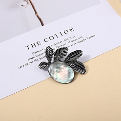 Colorful Natural Black Lip Shell Brooches, Leaf, Colorful, 33x40mm