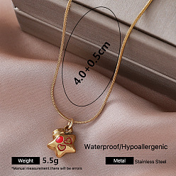 Star Vintage 304 Stainless Steel Enamel Pendant Necklaces, Golden, Red, Star, 15.75 inch(40cm)