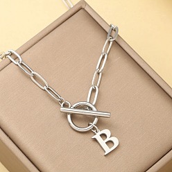 Letter B Ожерелья из нержавеющей стали с цепочкой-скрепкой и застежками ot, цвет нержавеющей стали, В письме, 18.11 дюйм (46 см)