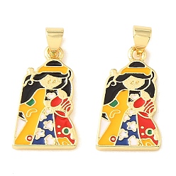 Human Brass Enamel Pendants, Rack Plating, Long-Lasting Plated, Cadmium Free & Lead Free, Real 18K Gold Plated, Human Charms, 21x12.5x2mm, Hole: 5x3.5mm