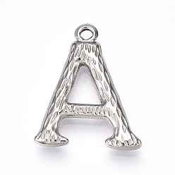 Letter A 304 подвески из нержавеющей стали, письмо амулеты, буква a, 21.5x17x3 мм, отверстие : 1.6 мм