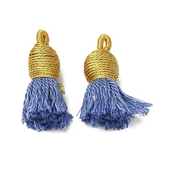 Васильковый Хлопковые подвески с кисточками, полиэстером, васильковый, 32~37x11~12 мм, отверстие : 2x4.5 мм