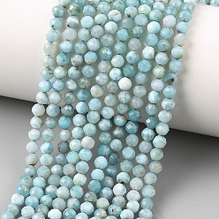 Ларимар Природные ларимар бисер нитей, граненые, круглые, 3.5~4 мм, отверстие : 0.7 мм, около 94~98 шт / нитка, 14.96''~15.55'' (38~39.5 см)