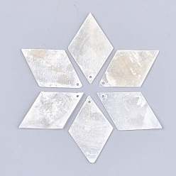 Creamy White Capiz Shell Pendants, Rhombus, Creamy White, 46~50x29~30x1~1.5mm, Hole: 1.6mm