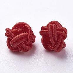 Crimson Polyester Weave Beads, Round, Crimson, 6x5mm, Hole: 4mm, about 200pcs/bag