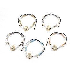 Mixed Color Glass Braided Bead Bracelets, with Brass and Cubic Zirconia, Pineapple, Mixed Color, 2 inch~3-3/8 inch(5~8.5cm)