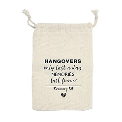 Античный Белый Набор для вечеринки в стиле «набор от похмелья» из ткани, мешочки на завязках для подарков гостям., прямоугольник с черным словом, старинный белый, 16~16.5x11x0.09~0.3 см