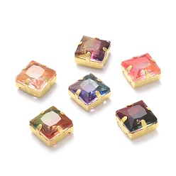 (52) Непрозрачная лаванда Шить на горный хрусталь, стекло горный хрусталь, с золотыми тонами латунных зубьев, аксессуары для одежды, граненые, квадратный, разноцветные, 15x15x8.5 мм, отверстие : 1.5 мм