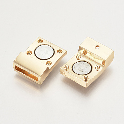 Light Gold Alloy Magnetic Clasps with Glue-in Ends, Rectangle, Light Gold, 23x13x5mm, Half Hole: 2x10mm