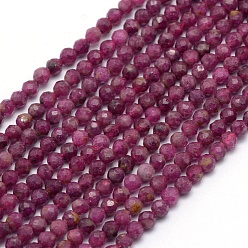 Ruby Natural Ruby/Red Corundum Beads Strands, Faceted, Round, 2.5mm, Hole: 0.6mm, about 155pcs/strand, 15.35 inch(39cm)
