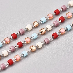 Красный Цельнозерновые бисерные цепочки, с кабельными цепями из нержавеющей стали, несварные, с катушкой, цвет нержавеющей стали, красные, 1~2x0.9~1.5 мм, около 26.24 футов (8 м) / рулон