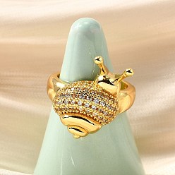 Настоящее золото 16K Открытые манжеты из латуни с микропаве и прозрачным цирконием для женщин, без кадмия и без свинца, улитка, реальный 16 k позолоченный, регулируемый; 24x20мм