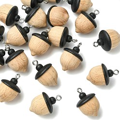 Бланшированный Миндаль Древесины подвески, с железными петлями, подвеска в форме желудя, бланшированный миндаль, 28.5x19~19.5 мм, отверстие : 2.7 мм