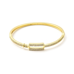 Golden Clear Cubic Zirconia Hollow Out Rectangle Hinged Bangle, Brass Jewelry for Women, Golden, Inner Diameter: 2x2-1/4 inch(5x5.85cm)