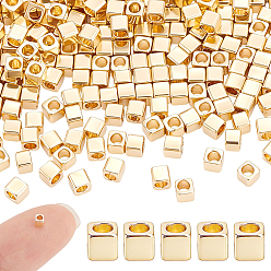Настоящее золото 14K Spacer бисер латунные, кубические, реальный 14 k позолоченный, 2x2x2 мм, отверстие : 1 мм, 200 шт / комплект