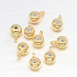 Real 18K Gold Plated Flat Round Real 18K Gold Plated Brass Charms, with Plastic, Lead Free & Cadmium Free & Nickel Free, 6x4x3.5mm, Hole: 1mm