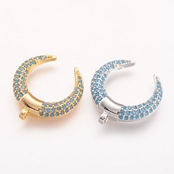 Mixed Color Brass Micro Pave Cubic Zirconia Pendants, Double Horn/Crescent Moon, Mixed Color, 18x17x3mm, Hole: 0.5mm