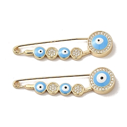 Evil Eye Broschen aus goldfarbenem Messing mit Strasssteinen, Emaille-Stifte, bösen Blick, 11.5x43.5x5.5 mm