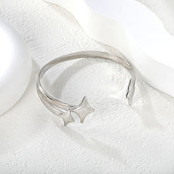 Stainless Steel Color 304 Stainless Steel Open Cuff Bangles, Star, Stainless Steel Color, Inner Diameter: 2.44 inch(6.2cm)