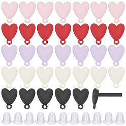 Heart 5 Colors Alloy Stud Earring Findings, with Loop, Platinum, with Plastic Ear Nuts, Heart, 14.5x11mm, Hole: 1.6mm, 6pcs/color