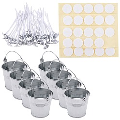 Mixed Color Candle Making Tool Sets, with Tinplate Bucket, Candle Wick and Double-faced Self-adhesive Paper Stickers, Mixed Color, 50.5x42mm, 12pcs