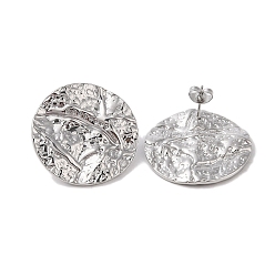 Couleur Acier Inoxydable Boucles d'oreilles à clous en acier inoxydable martelé anti-ternissement, plat rond, couleur inox, 304mm