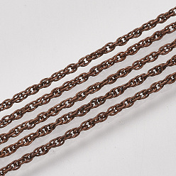 Красная Медь Паяные латунные покрытые железные веревочные цепи, с катушкой, Красная медь, 2.5x1.5x0.2 мм, около 328.08 футов (100 м) / рулон