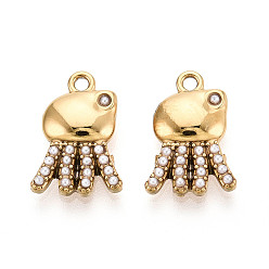 Настоящее золото 18K 304 подвески в виде кальмаров из нержавеющей стали и искусственного жемчуга из АБС-пластика, ионное покрытие (ip), реальный 18 k позолоченный, 14.5x10x3 мм, отверстие : 1.4 мм