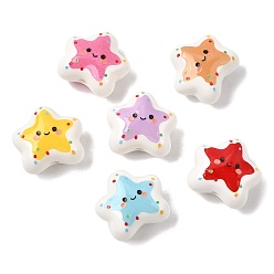 (52) Непрозрачная лаванда Печатные непрозрачные акриловые бусины, звезда с улыбающимся лицом и точкой, разноцветные, 18.5x20x11 мм, отверстие : 2 мм