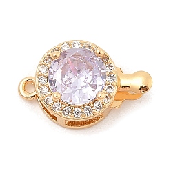 Лиловый Латунные микро проложить кубического циркония ящик с застежками, со стеклом, без никеля , плоско-круглые, реальный 18 k позолоченный, сирень, 16.5x10x7 мм, отверстие : 1.2 мм