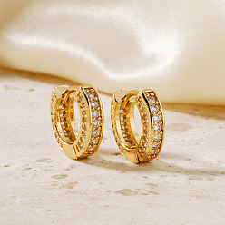 Золотой Латунные серьги обруча, со стразами, золотые, 13x4 мм