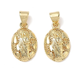 Oval Латунные подвески, без свинца и без кадмия, долговечный, стойки покрытие, святой Иуда, овальные, 17x11x4 мм, отверстие : 5x3 мм