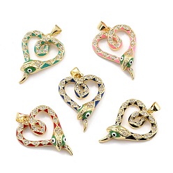 (52) Непрозрачная лаванда Латунные микропаве прозрачные подвески с фианитом, с эмалью, реальный 18 k позолоченный, змея, разноцветные, 29x21.5x6 мм, отверстие : 5.3x3.6 мм