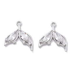 Платина Латунные микро проложить кубического циркония подвески, без кадмия, без никеля и без свинца, прелести рыбий хвост, платина, 18.5x15x3.5 мм, отверстие : 1.5 мм