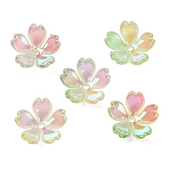 Lime UV Plating Opaque Acrylic Beads, Iridescent, Flower, Gradient Color, Lime, 11x11.5x4mm, Hole: 1.4mm