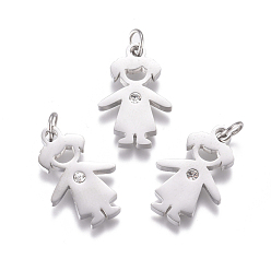 Платинированный 316 хирургические подвески из нержавеющей стали, с микропаве и фианитом, долговечный, девушка, прозрачные, Реальная платина, 19x12.5x2 мм, отверстие: 3.5 мм