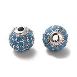 Bleu Ciel Foncé Plaqué rhodium 925 perles en argent sterling micro pavées de zircones cubiques, ronde, Platine plaqué, bleu profond du ciel, 6x5.5mm, Trou: 1.4mm