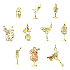 Золотой 10 шт 10 стили латунные подвески из микропаве с фианитом, пить чары, золотые, 13~24.5x6~14x1.5~6.5 мм, отверстие : 1.4~3.5 мм, 1 шт / стиль