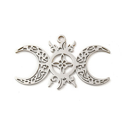 Нержавеющая Сталь Цвет Не тускнеющие 304 подвески из нержавеющей стали, тройная луна с подвеской в виде узла, лазерная резка, цвет нержавеющей стали, 27x44.5x1.5 мм, отверстие : 2.5 мм