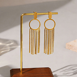 Ring 304 Stainless Steel Stud Earrings, Tassel Earrings for Women, Golden, Ring, 67x12mm