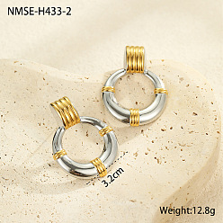 Ring 304 серьги-гвоздики из нержавеющей стали для женщин, настоящее золото и нержавеющая сталь, кольцо, 32 мм