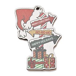 Box Древесины подвески, прелести рождественской тематики, коробка, 49.5x34x2.5 мм, отверстие : 2 мм