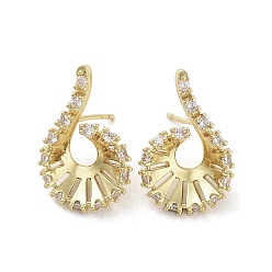 Real 18K Gold Plated Teardrop Brass Stud Earrings, with Clear Cubic Zirconia, Long-Lasting Plated, Lead Free & Cadmium Free, Real 18K Gold Plated, 25x16mm