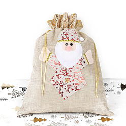 Linen Christmas Jute Printed Drawstring Bags, Rectangle Candy Storage Supplies, Linen, 40x30cm